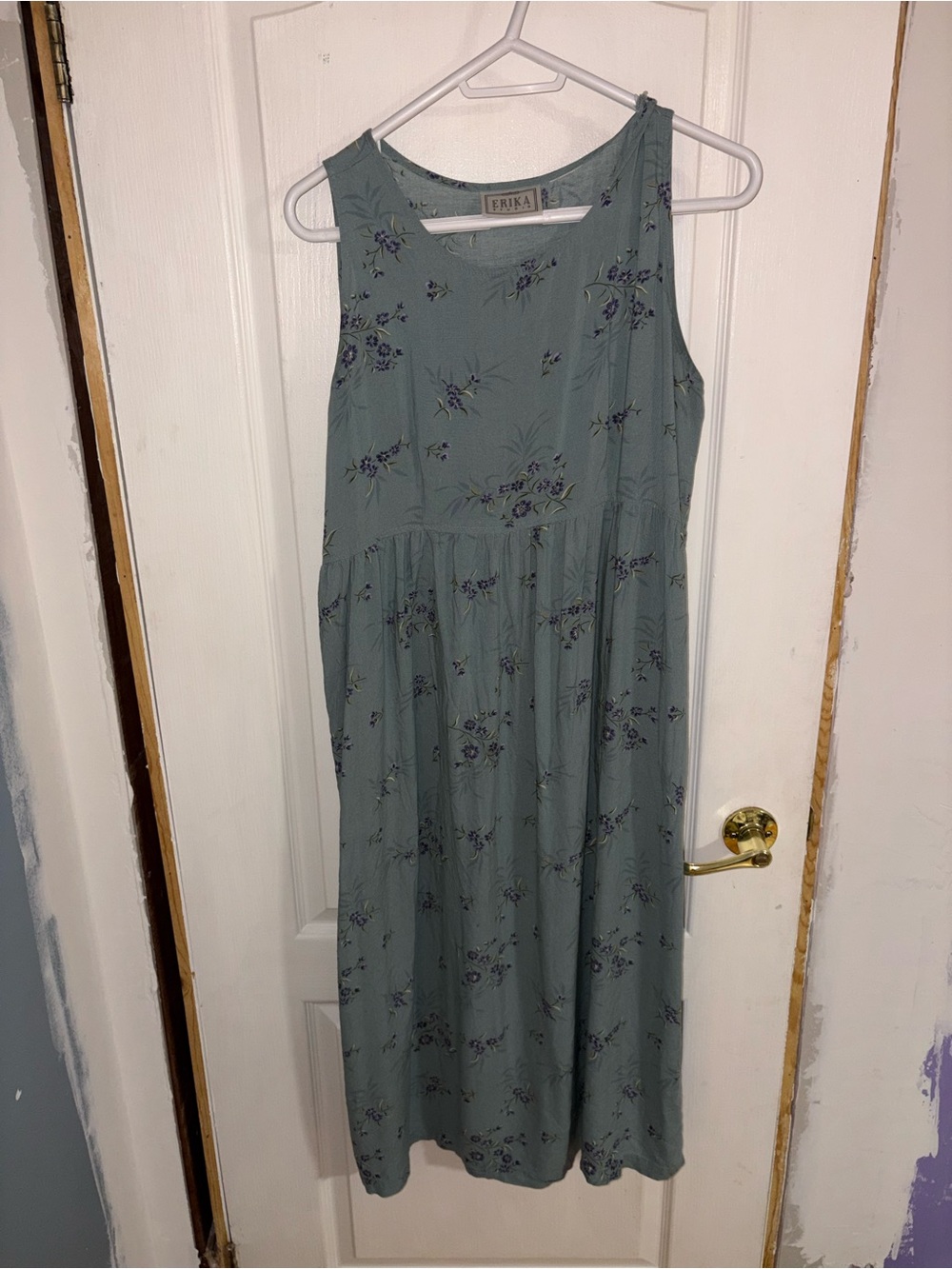 Vintage 1990s Erika Floral Maxi Dress in Dusty Sage